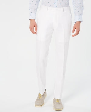 Bar III Mens Slim fit Linen Dress Pants 33 / 30 White Solid