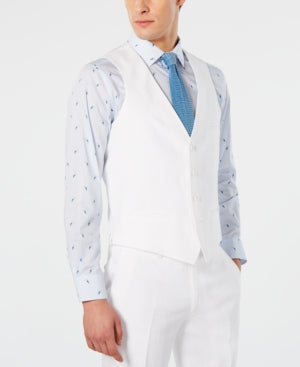 Bar Iii Mens Slim fit Button-Up Suit Vest Medium White Linen