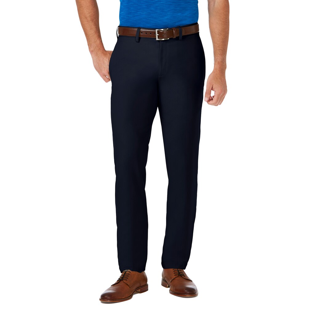 Haggar Mens Slim fit Dress Pants 33 / 30 Navy Solid Stretch