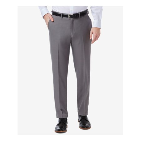 Haggar Mens Slim fit Dress Pants 36 / 29 Grey Solid Stretch