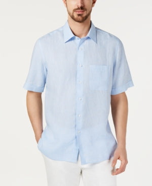 Tasso Elba Men's Cross Dyed Short Sleeve Button Down Shirt Light Blue 2XL