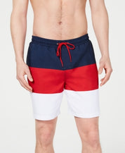 Club Room Men's Colorblocked 7" Swim Trunks Red Combo Medium