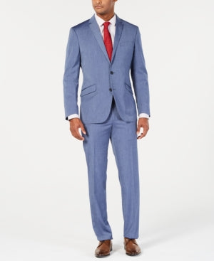 Kenneth Cole Reaction Menss Slim fit 2 Piece Suit 44 R / 37 Waist Blue Solid Stretch