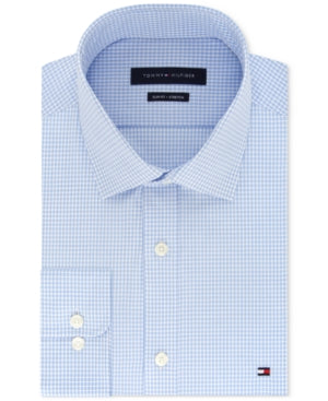 Tommy Hilfiger Men's Slim Fit Stretch Check Sky Blue Button Down Shirt 17 36-37