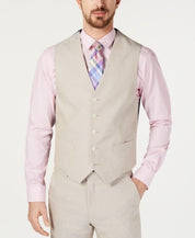 Tommy Hilfiger Mens Modern fit Button-Up Vest Medium Beige Stretch