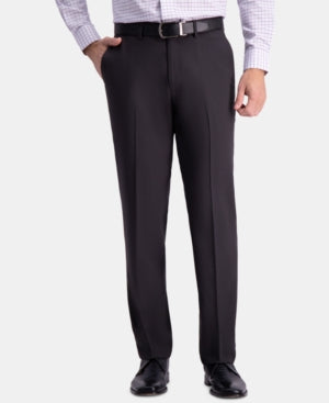 Haggar Mens Straight fit Dress Pants 38 / 34 Black Solid