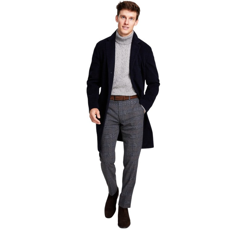 Tommy Hilfiger Mens Classic fit Overcoat Coat 40 L Navy Blue Plaid
