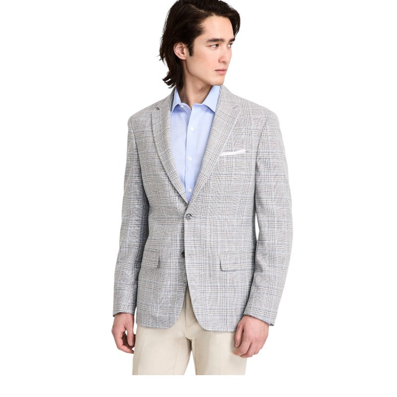 Tommy Hilfiger Mens Modern fit Sport Coat Blazer 46 L Light Grey Plaid Stretch