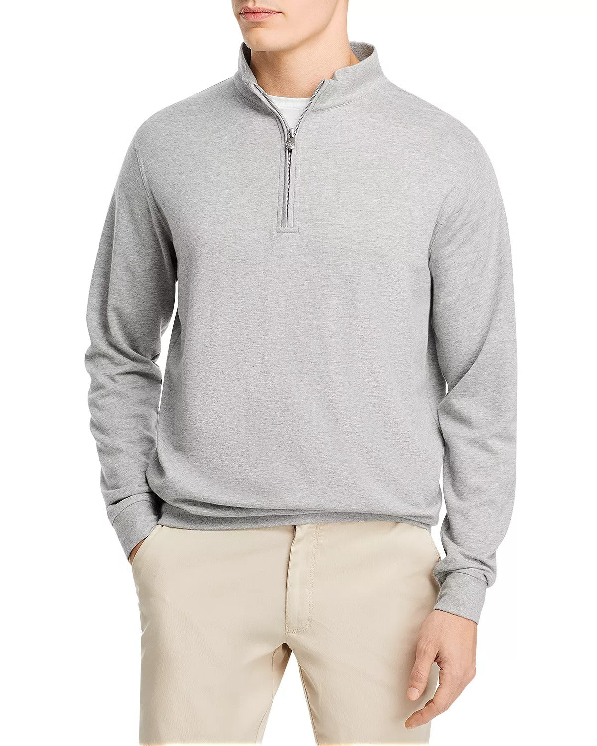 Peter Millar Mens Interlock Classic Fit Quarter Zip Mock Neck Sweater Grey