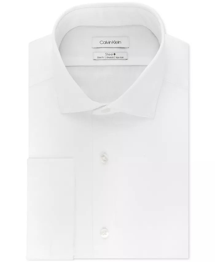 Calvin Klein Men's Dress Shirt Slim Fit Stretch French Cuff White 16 34 - 35
