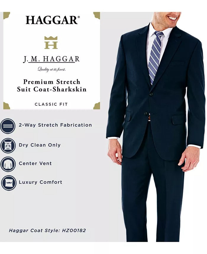 Haggar Mens Classic Fit fit Suit Jacket Blazer 50 R Navy Blue Solid Stretch