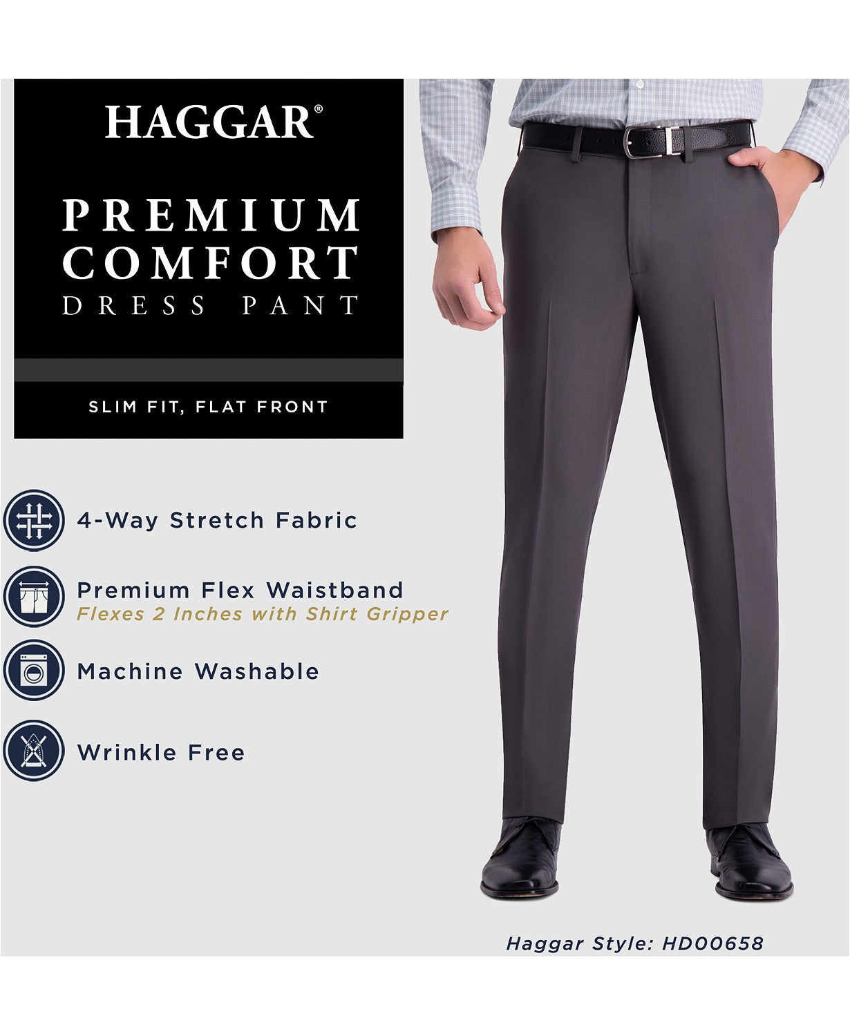 Haggar Men's Premium Slim Fit Stretch Suit Dress Pants Grey Silver 33 x 30