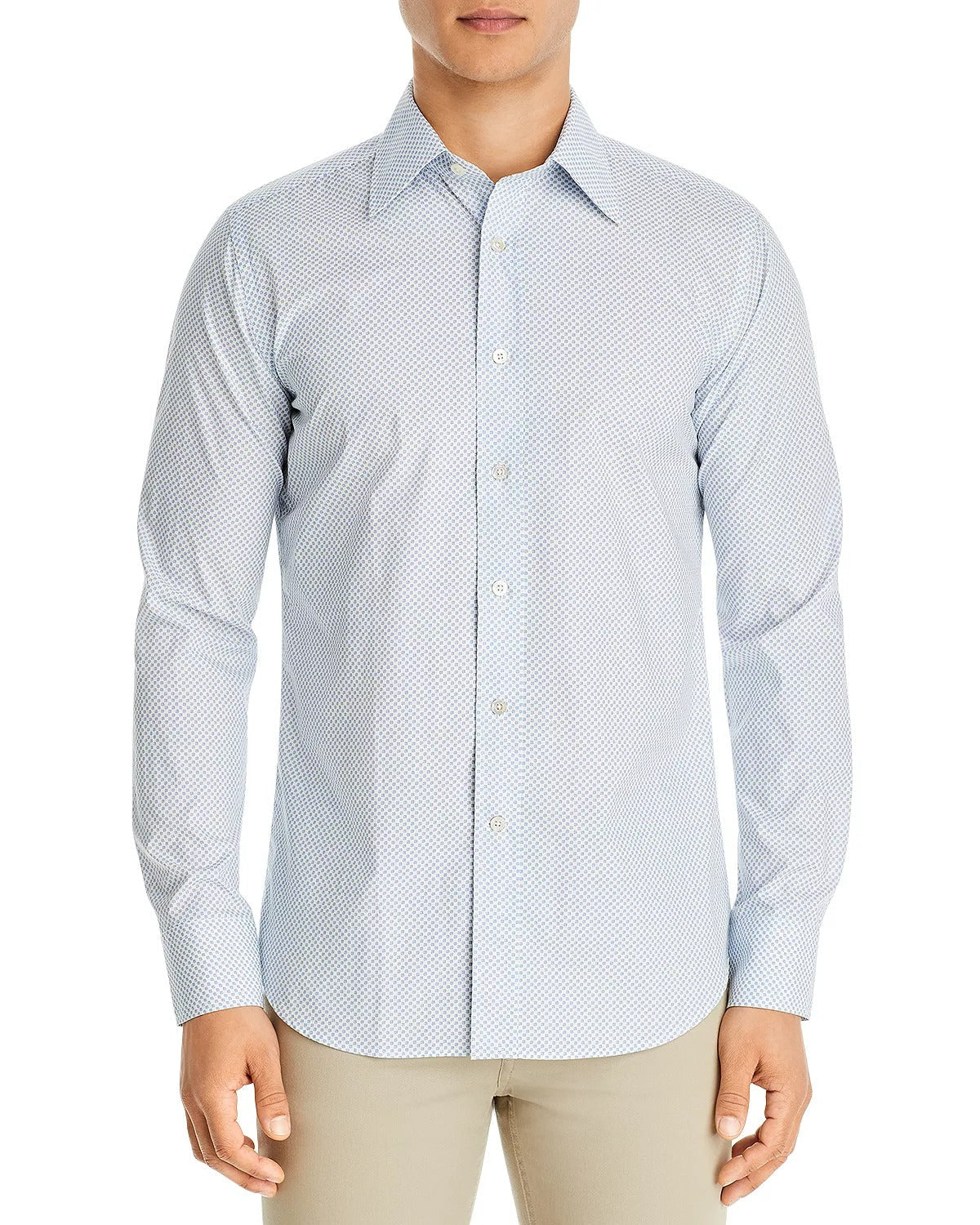 Canali Mens Modern Fit Circle Print Sport Shirt Large Blue / White