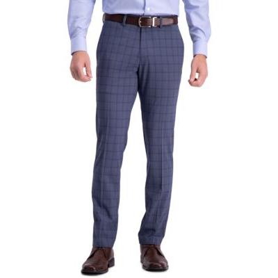 Kenneth Cole Mens Slim fit Dress Pants 33 / 32 Steel Blue Plaid Stretch