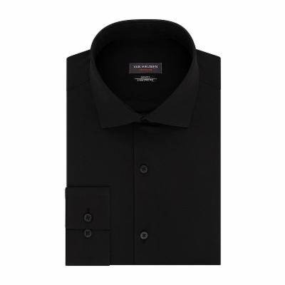 Van Heusen Men's Slim Fit Button Down Dress Shirt Black 17 17.5 34 35