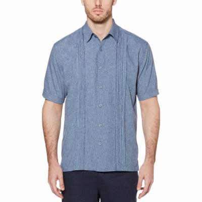 Cubavera Mens Big Tall Pintuck Embroidered Chambray Button Down Shirt Blue Large