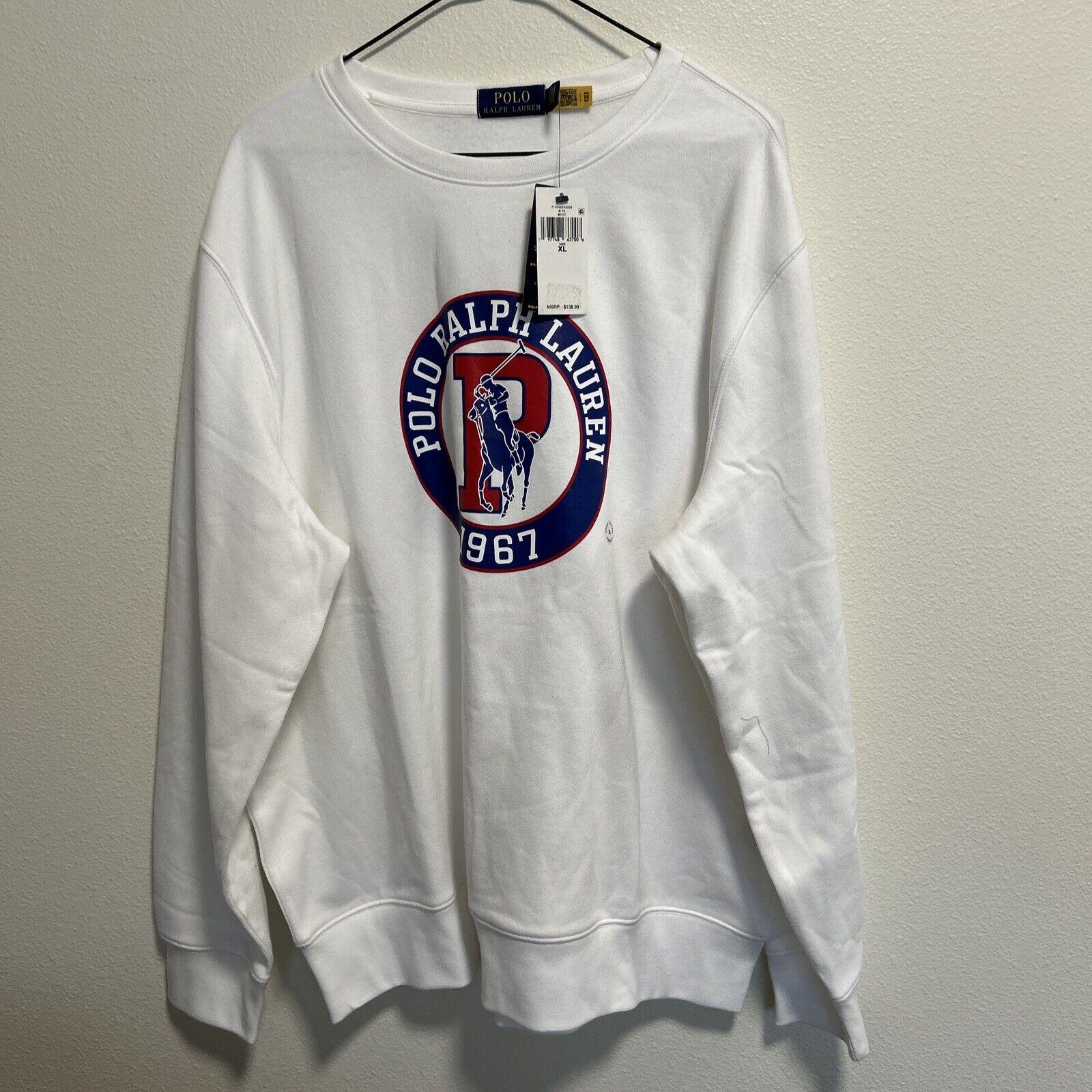 Polo Ralph Lauren Mens Long Sleeve Graphic Crewneck Sweatshirt White XL