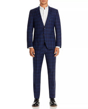 Hugo Boss Mens H-huge Plaid Slim Fit Suit Jacket 40R Navy Blue
