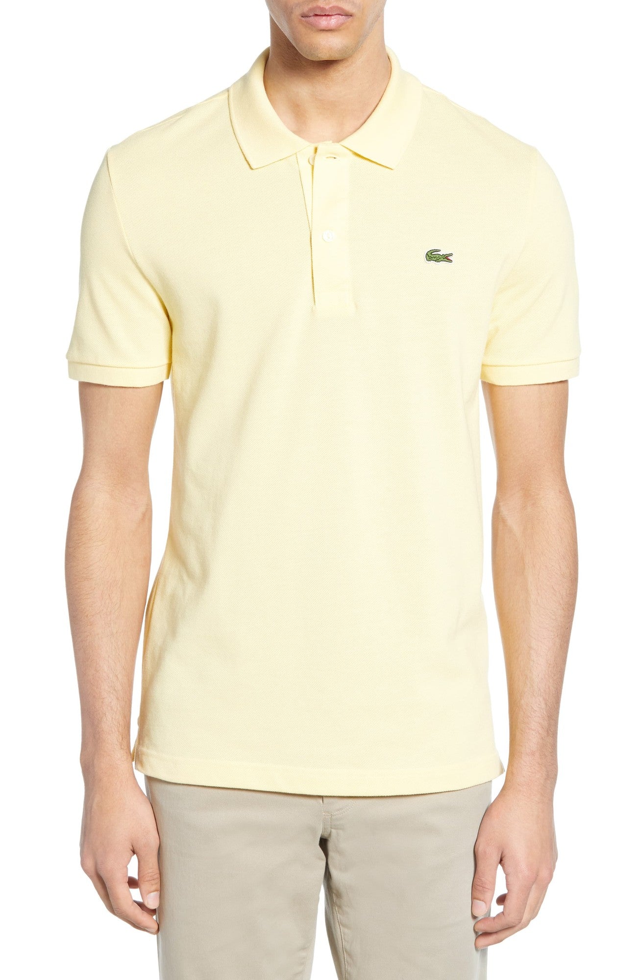 Lacoste Mens Slim Fit Pique Short Sleeve Polo Shirt Yellow XL