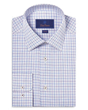 David Donahue Mens Trim Fit Poplin Check Button Up Dress Shirt Blue 15.5 32 33
