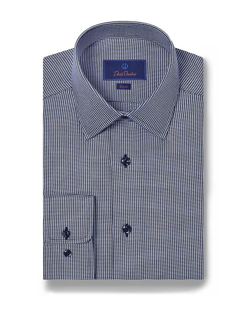 David Donahue Cotton Textured Twill Puppytooth Slim Fit Dress Shirt M 15.5 34-35