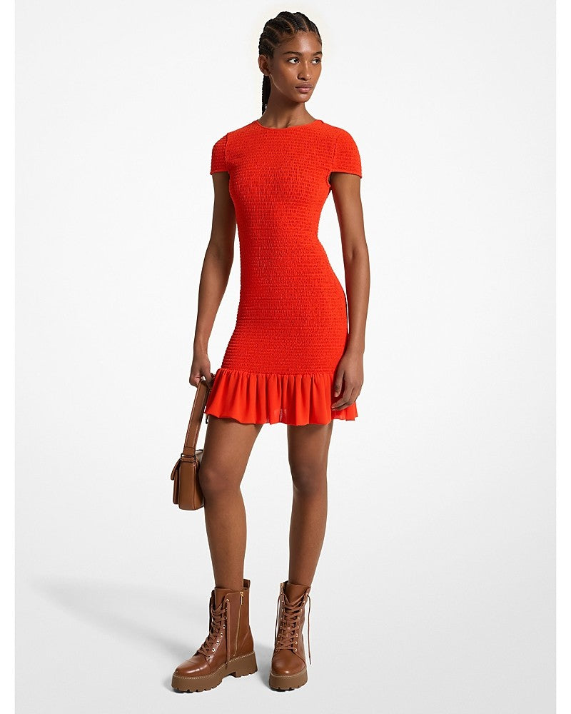 MICHAEL Michael Kors Womens Smocked Mini Dress Size XXS Extra Extra Small Orange