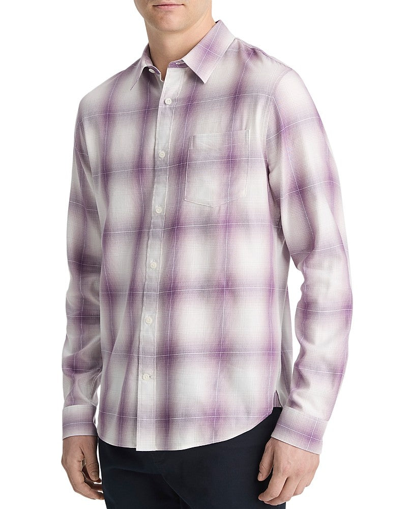 Vince Mens Regular fit Long Sleeve Button-Up Shirt Small Purple Plaid