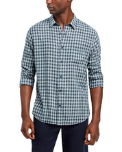 Vince Men's Summit Linen Plaid Long Sleeve Button Up Shirt Blue XL