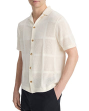 Vince Mens Regular Fit Button Up Short Sleeve Shirt Beige XL
