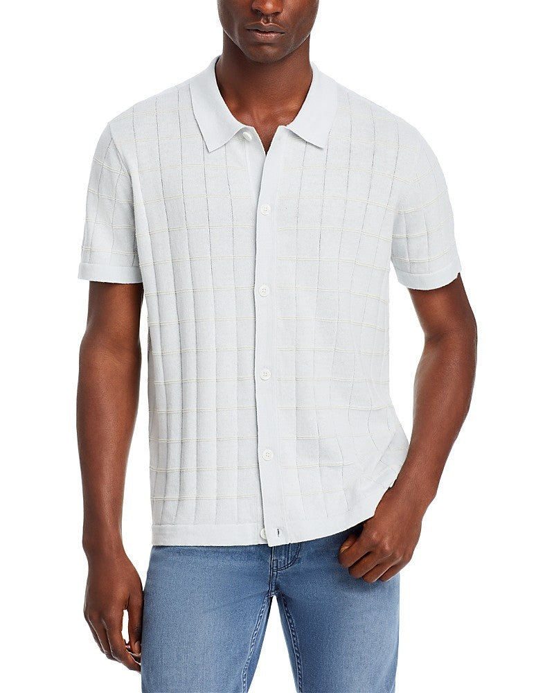 Paige Mens Regular fit Short Sleeve Polo Sweater Small Collared Beige Check