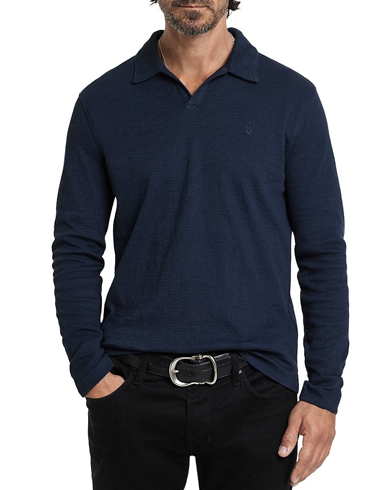 John Varvatos Mens Morris Long Sleeve Polo  Shirt Blue Small