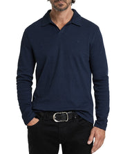 John Varvatos Mens Morris Long Sleeve Polo  Shirt Blue Small