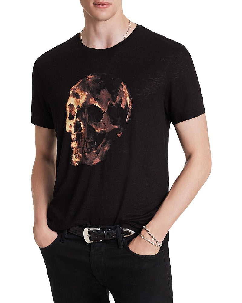 John Varvatos Mens Skull Graphic Linen Short Sleeve T Shirt Black Large