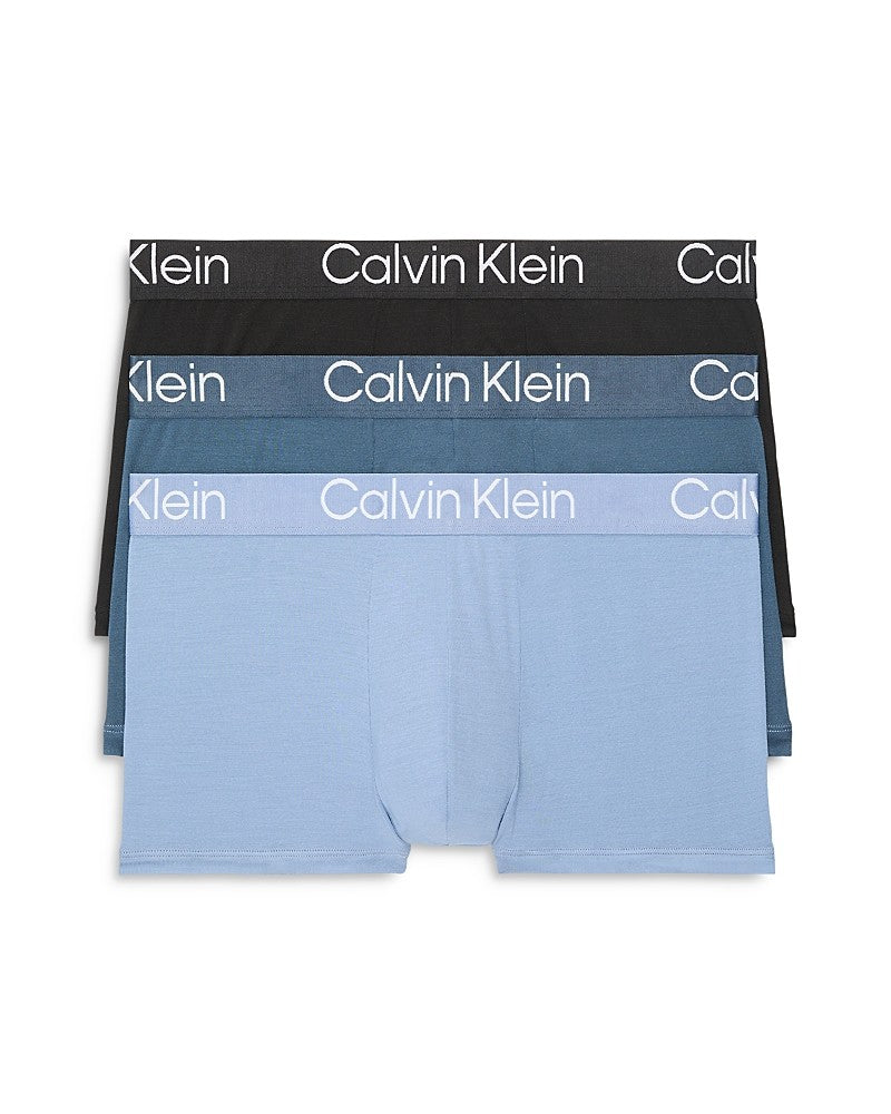 Calvin Klein Mens  fit Trunks Underwear Large Blue Solid Pack of 3