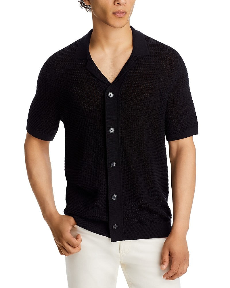 Michael Kors Mens Regular fit Short Sleeve Button-Up Shirt XXL Black Solid