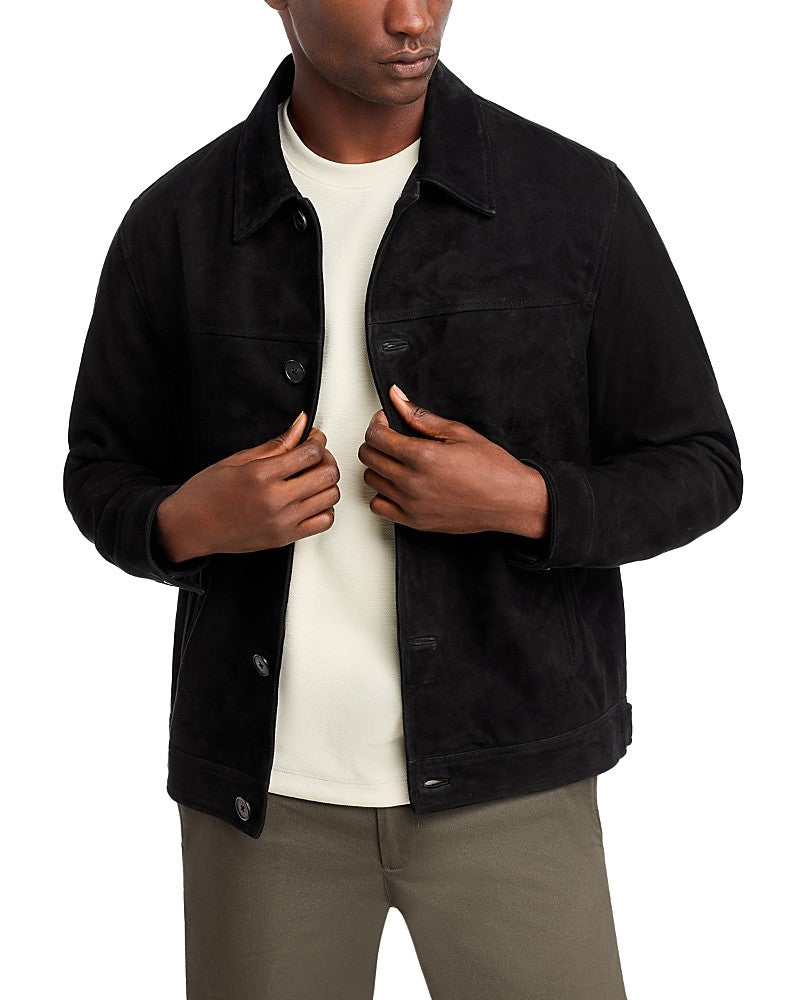 Theory Mens Amos Trucker Jacket Suede Leather Black XL
