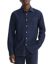 Theory Mens Regular fit Long Sleeve Button-Up Shirt Medium Dark Blue Solid