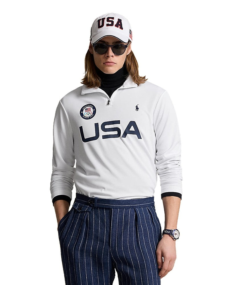 Polo Ralph Lauren Mens Regular fit Team USA Quarter Zip Sweatshirt XL White Solid