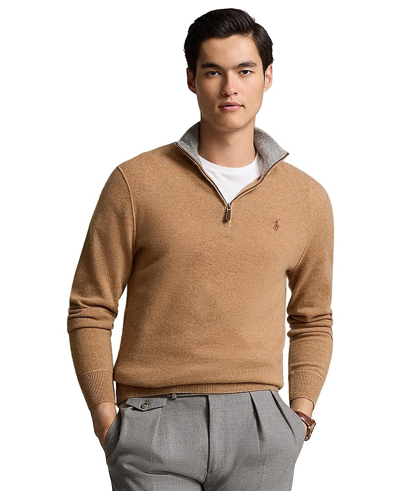 Polo Ralph Lauren Mens Regular fit Mock Neck Quarter zip Sweater Large Brown