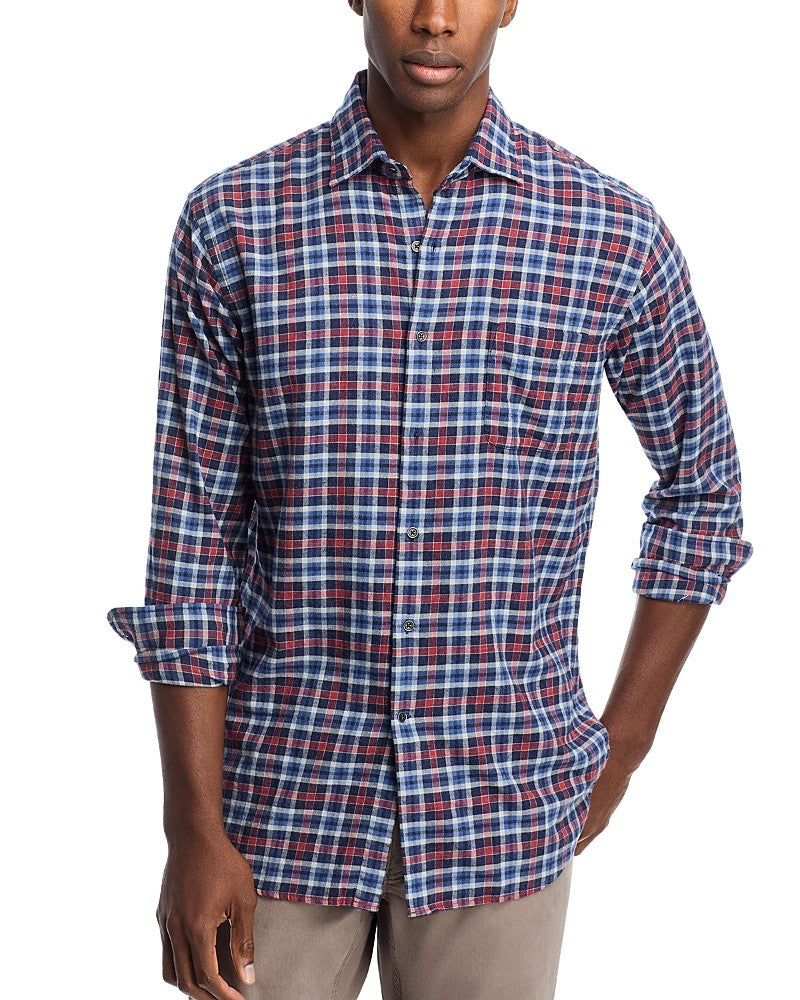 Peter Millar Mens Regular fit Long Sleeve Button-Up Shirt Small Blue Red Plaid
