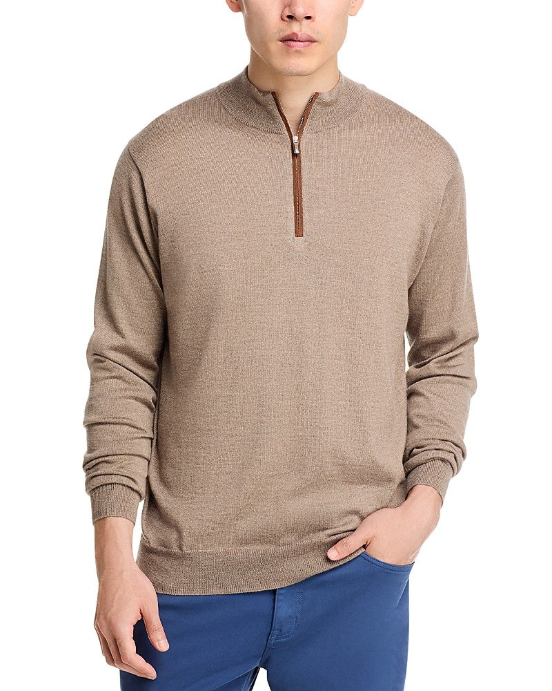 Peter Millar Mens Classic fit Long Sleeve Quarter zip Sweater Small Beige Solid