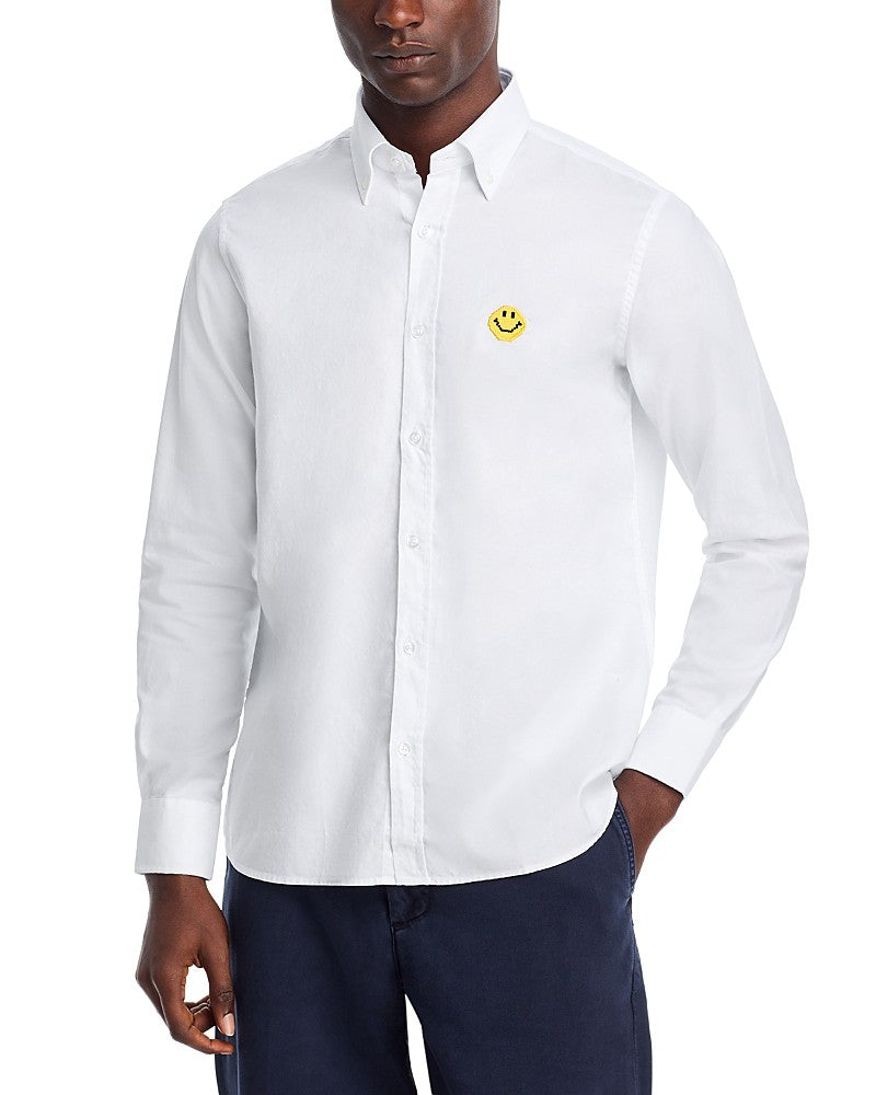 Joshua Sanders Mens Oxford Pixel Button Up Shirt White Medium