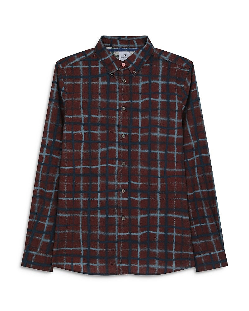 Paul Smith Mens Regular fit Long Sleeve Button-Up Shirt XS Dark Red Plaid