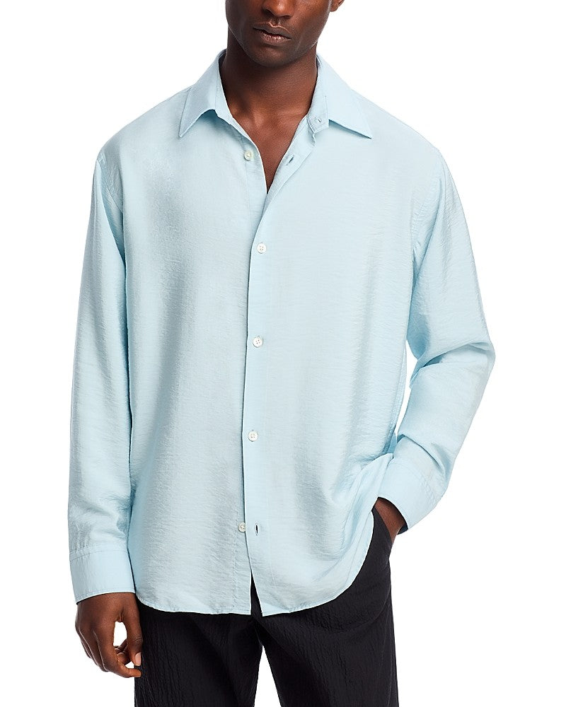 NN07 Mens Freddy Loose Fit Long Sleeve Button Up Shirt Small Blue Solid