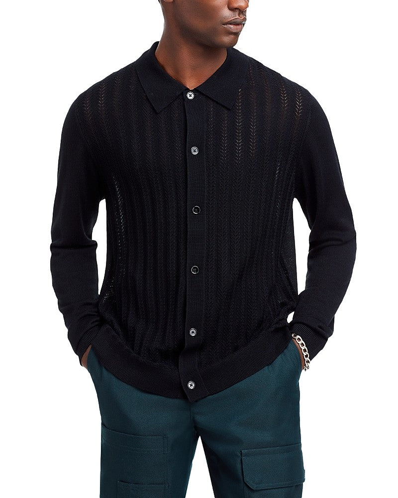 Nn07 Mens Regular fit Long Sleeve Cardigan Sweater Medium Collared Black Solid