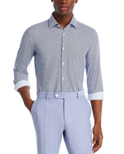 Hugo Boss Mens Kenno Slim Fit Long Sleeve Button Up Shirt 16.5R Blue Geometric