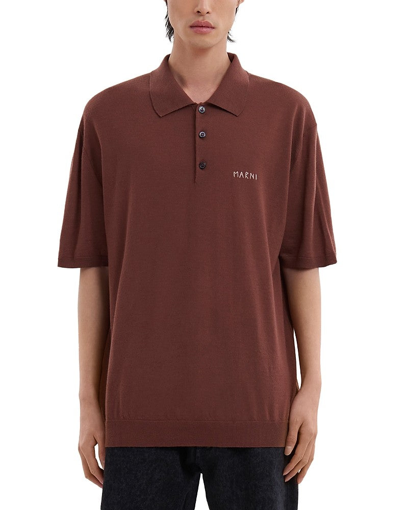 Marni Mens  fit Short Sleeve Polo Shirt XL Raisin Brown Solid