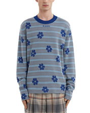 Marni Mens Regular fit Long Sleeve Crewneck Sweater Large Crew Neck Blue Floral