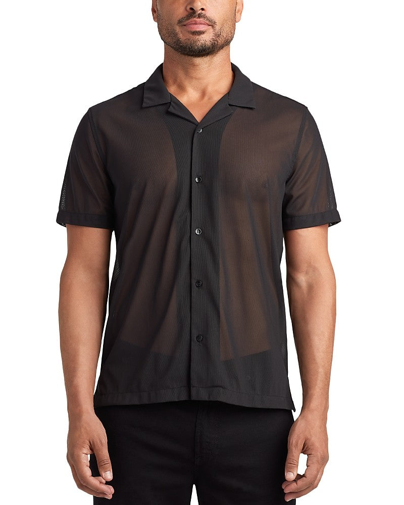 Monfrere Mens Bond Sheer Mesh Short Sleeve Shirt Black Medium