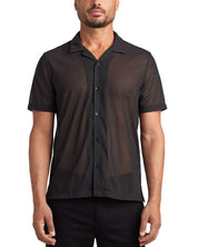 Monfrere Mens Bond Sheer Mesh Short Sleeve Shirt Black Medium